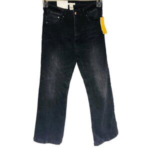 H and m  flare cropped jeans solid black pockets button zipper size 10 READ